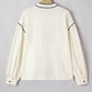 Beige Contrast Color Trim Button Down Long Puff Sleeve Shirt