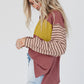 Casual Colorblock Striped Bishop Sleeve Shirt