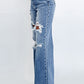 Comfy Classic Washed Distressed Wide-Leg Jeans