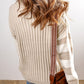 Cable-Knit Color Block Round Neck Sweater