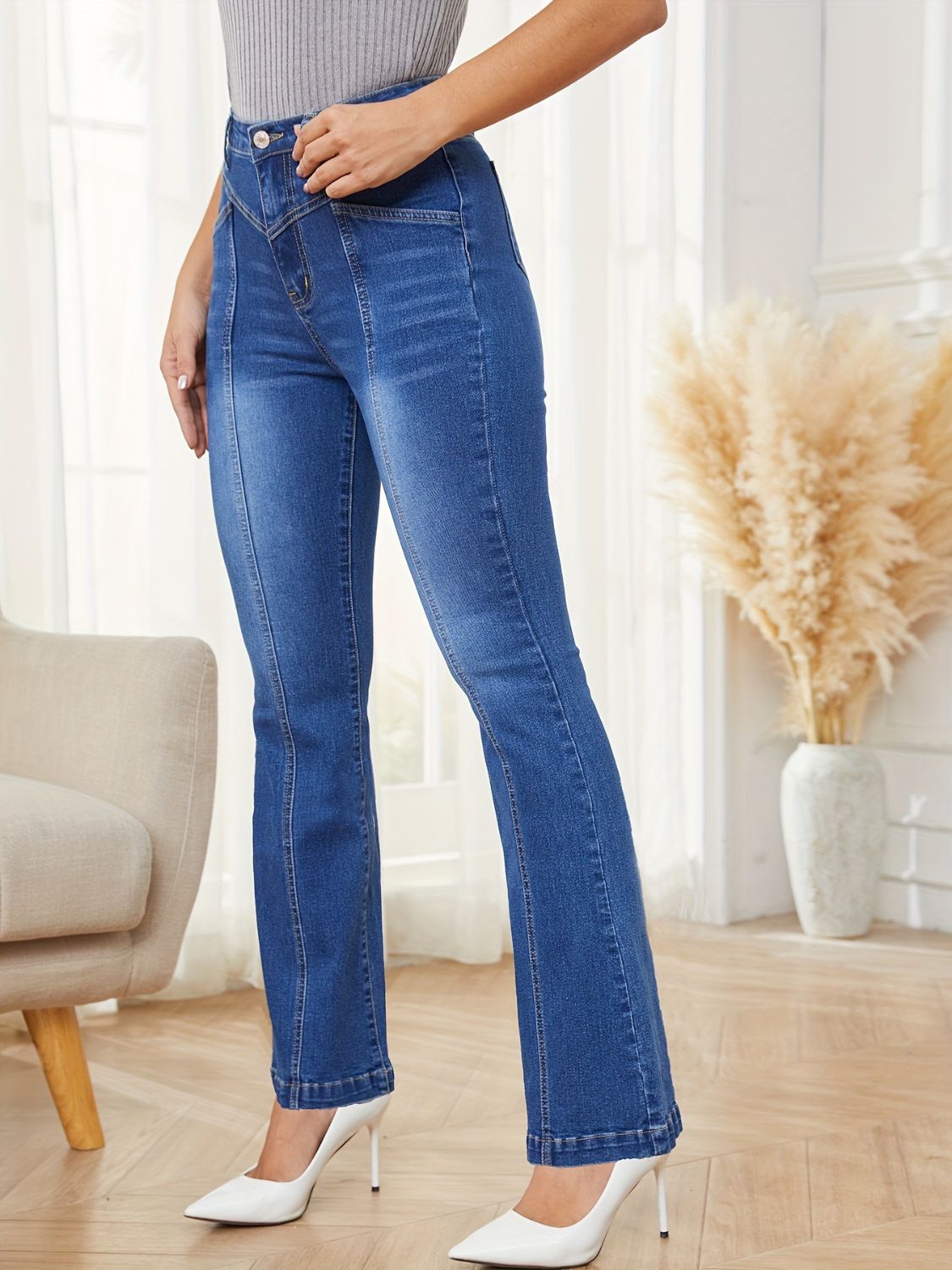 Tailored High Waist  Bootcut Jeans