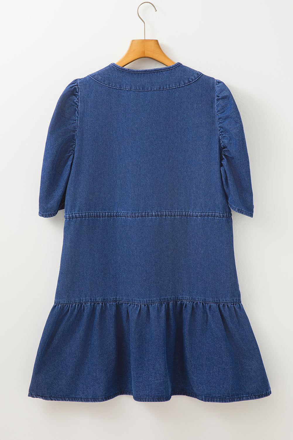 Chic Puff Sleeve Tie Waist Denim Dress