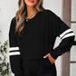 Activepologie Comfy Black Varsity Stripe Oversized Women's Sweatshirt & Shorts Outfit at LaurenNichole