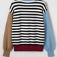 Black Stripped Color-block Sleeve Chic Casual Sweater