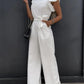 Ruffled Round Neck Cap Sleeve Jumpsuit