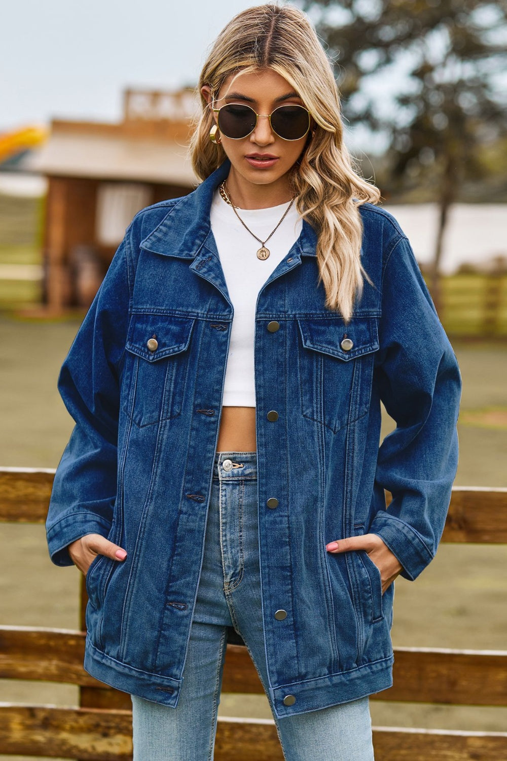 Collared Buttoned Denim Jacket ( S - 2X)