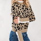 LaurenNichole Classy Brown Leopard Buttoned Down Ruffled Cuffed Sweater