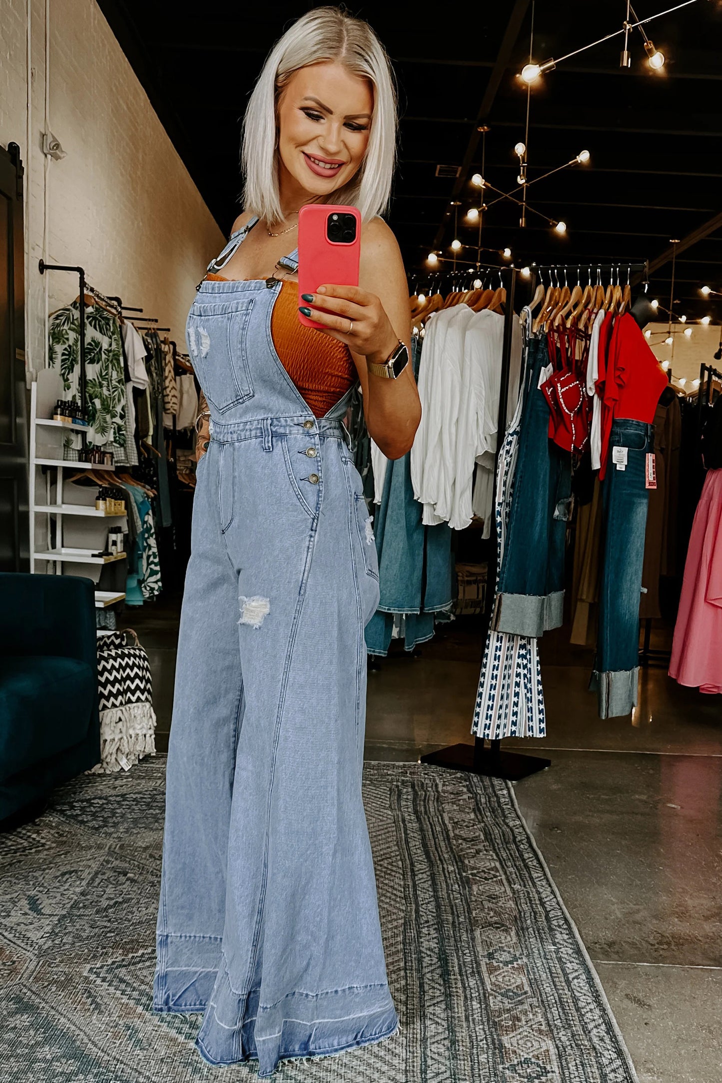 LaurenNichole Vintage Distressed Denim Wide-Legged Overall Jumpsuit