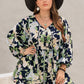 Floral Tie Neck Long Sleeve Romper (XL - 4X)