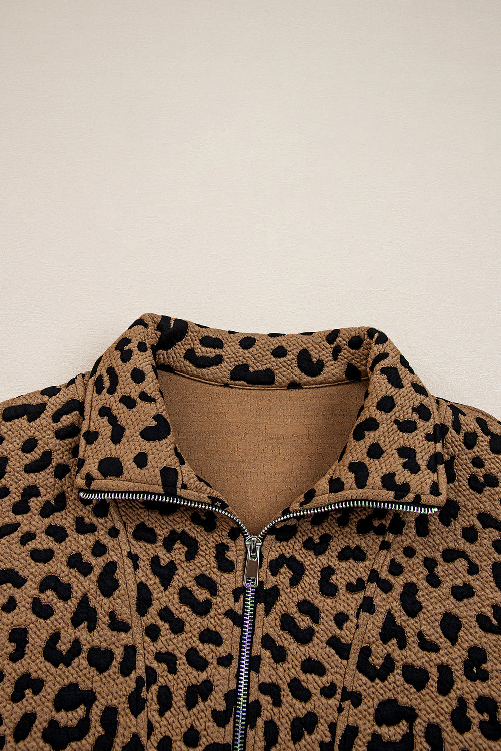 Cozy Daydream Brown Leopard Polo Zip Up Sweatshirt at LaurenNichole