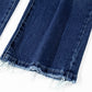 Mineral Washed Raw Hem High Waist Flared Jeans