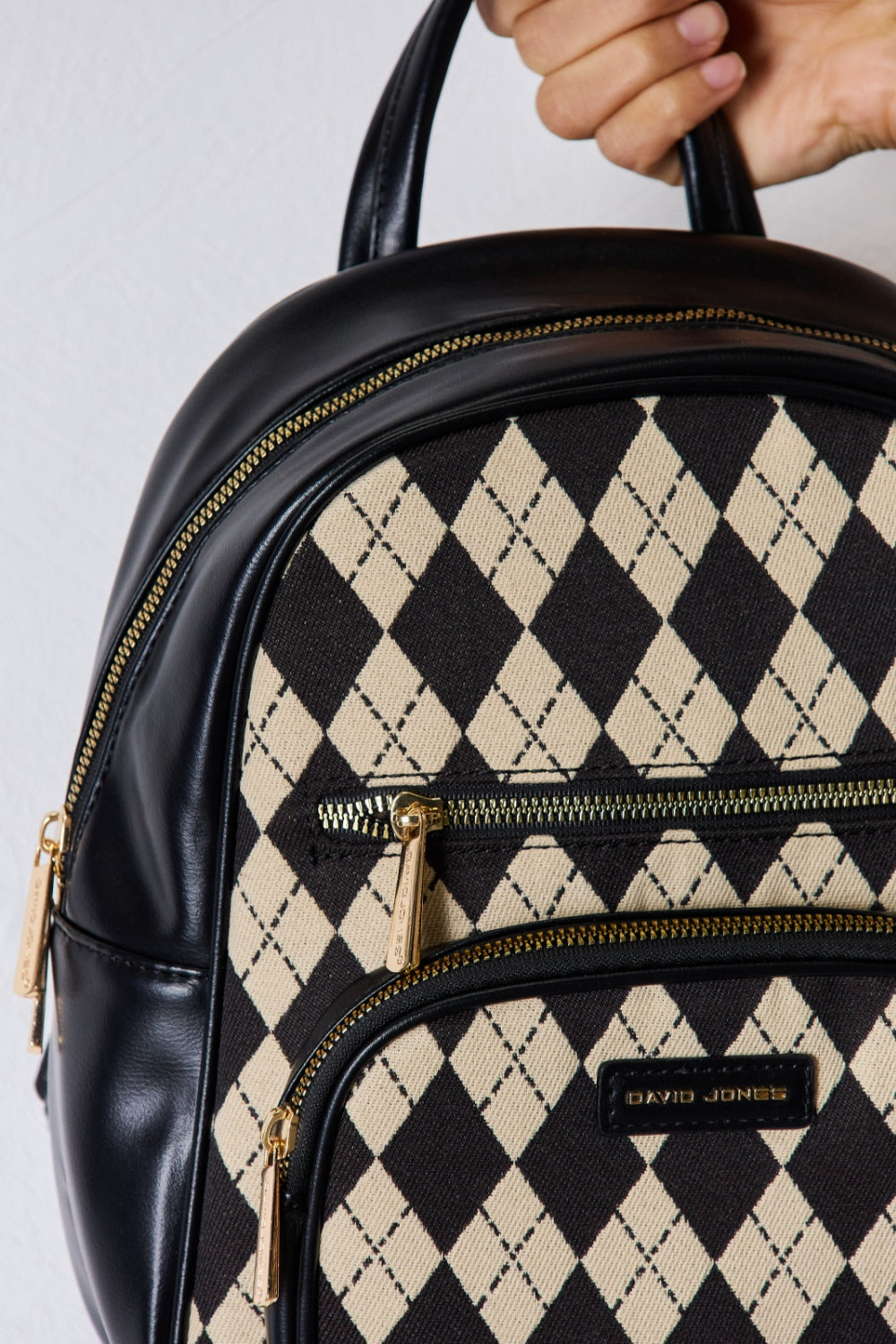 Argyle Pattern Vegan Leather Backpack