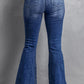 Dark Denim Blue Tailored Washed Flare Jeans (S - 2X)