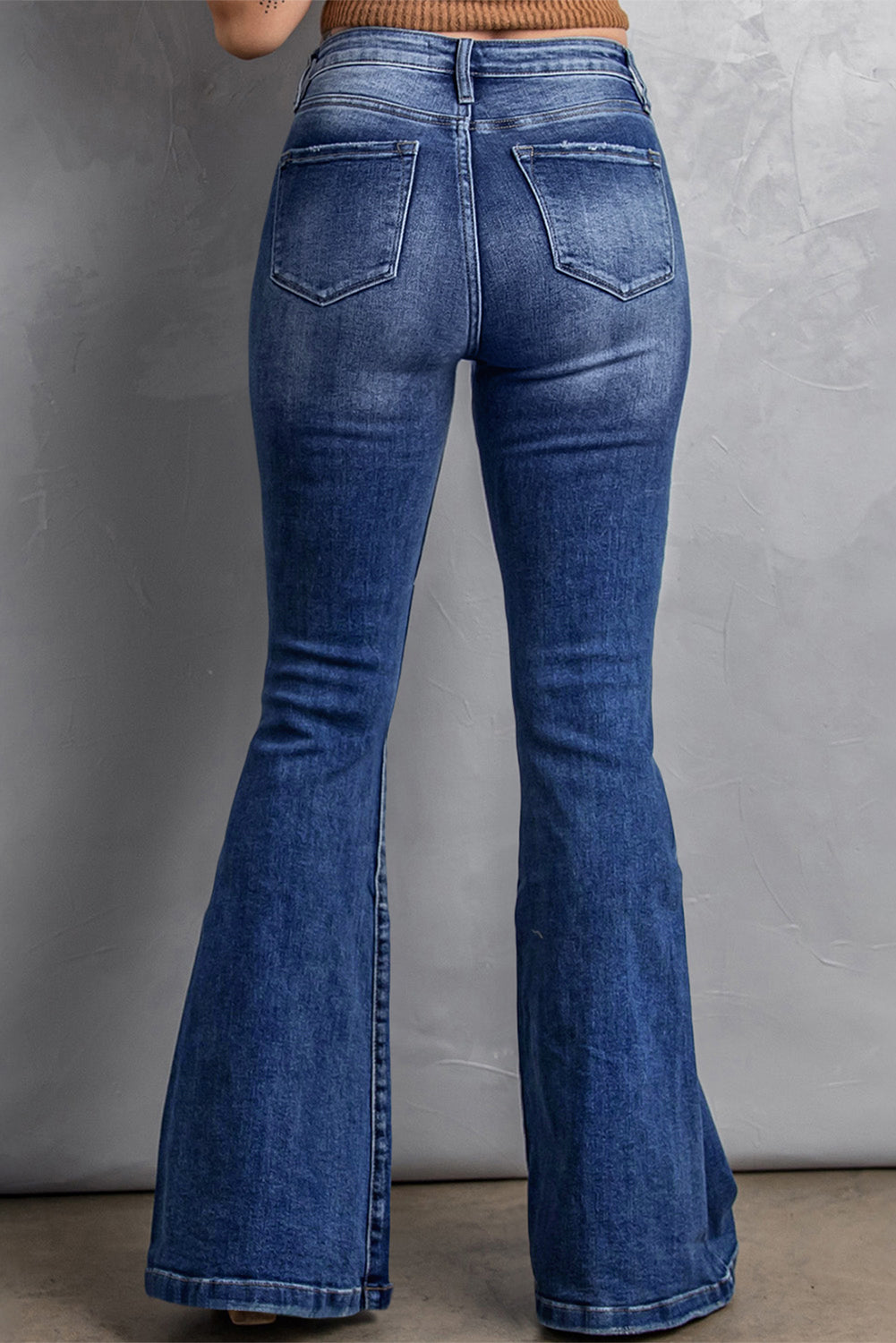 Dark Denim Blue Tailored Washed Flare Jeans (S - 2X)