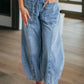 High Waist Paperbag Drawstring Barrel Jeans