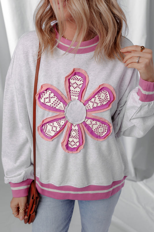 The Daydream Cozy Chic Embroidered Flower Gray Women's Sweatshirt at LaurenNichole