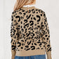 Brown Leopard Pattern Lace Ribbed Detail Button Cuffed Sweater