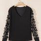 Black Floral Applique Mesh Long Sleeve V Neck Blouse