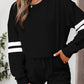 Activepologie Comfy Black Varsity Stripe Oversized Women's Sweatshirt & Shorts Outfit at LaurenNichole