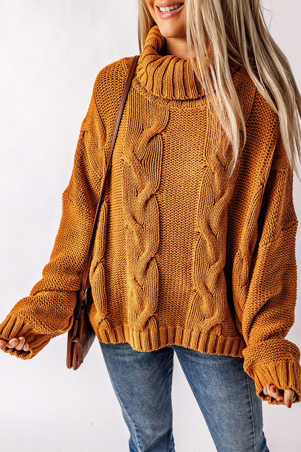 Classic Chunky Cable Knit Turtleneck Sweater