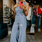 LaurenNichole Vintage Distressed Denim Wide-Legged Overall Jumpsuit