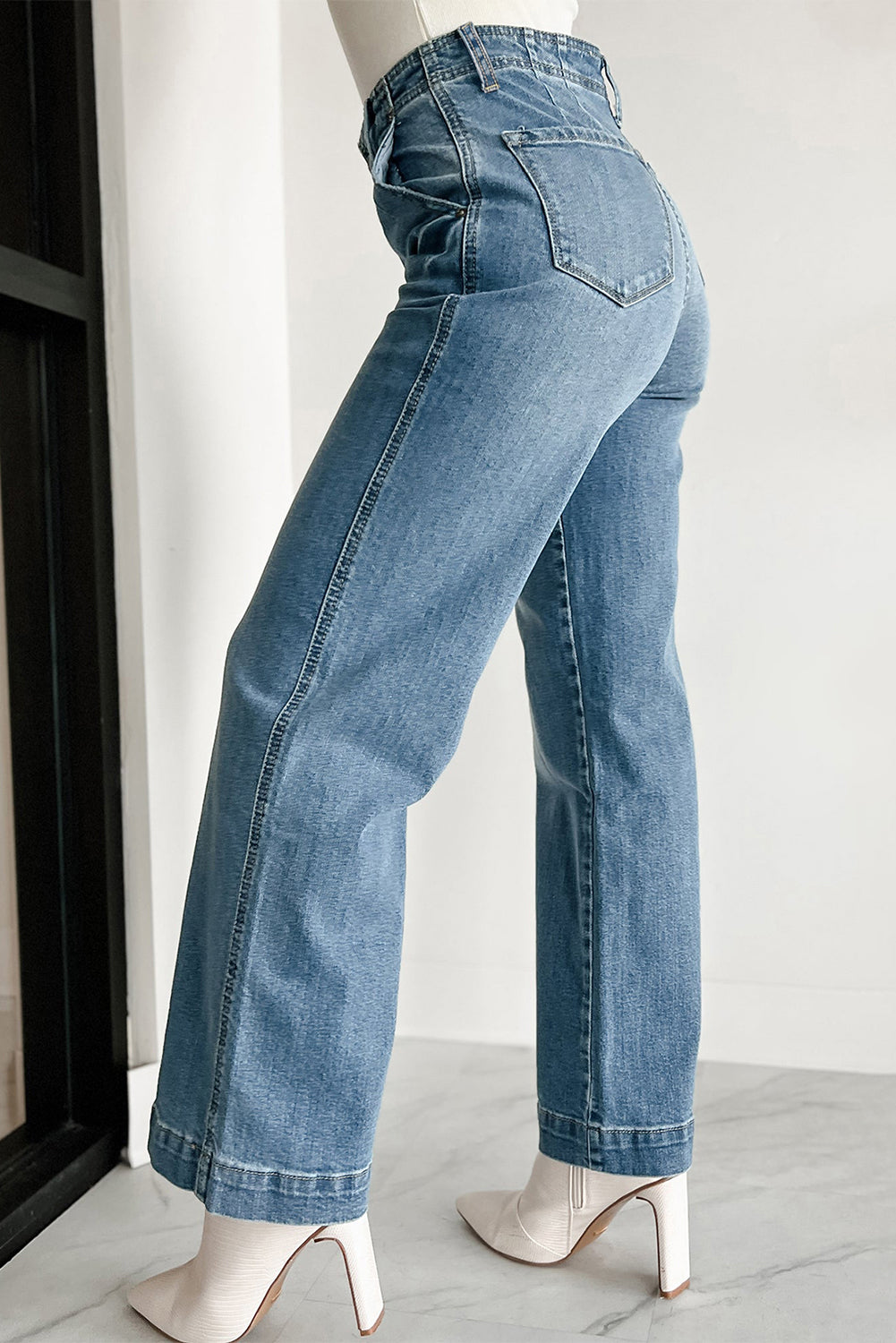 Tailored Button Fly Wide Leg Trouser Jeans