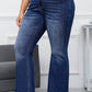 Dark Denim Blue Tailored Washed Flare Jeans (S - 2X)