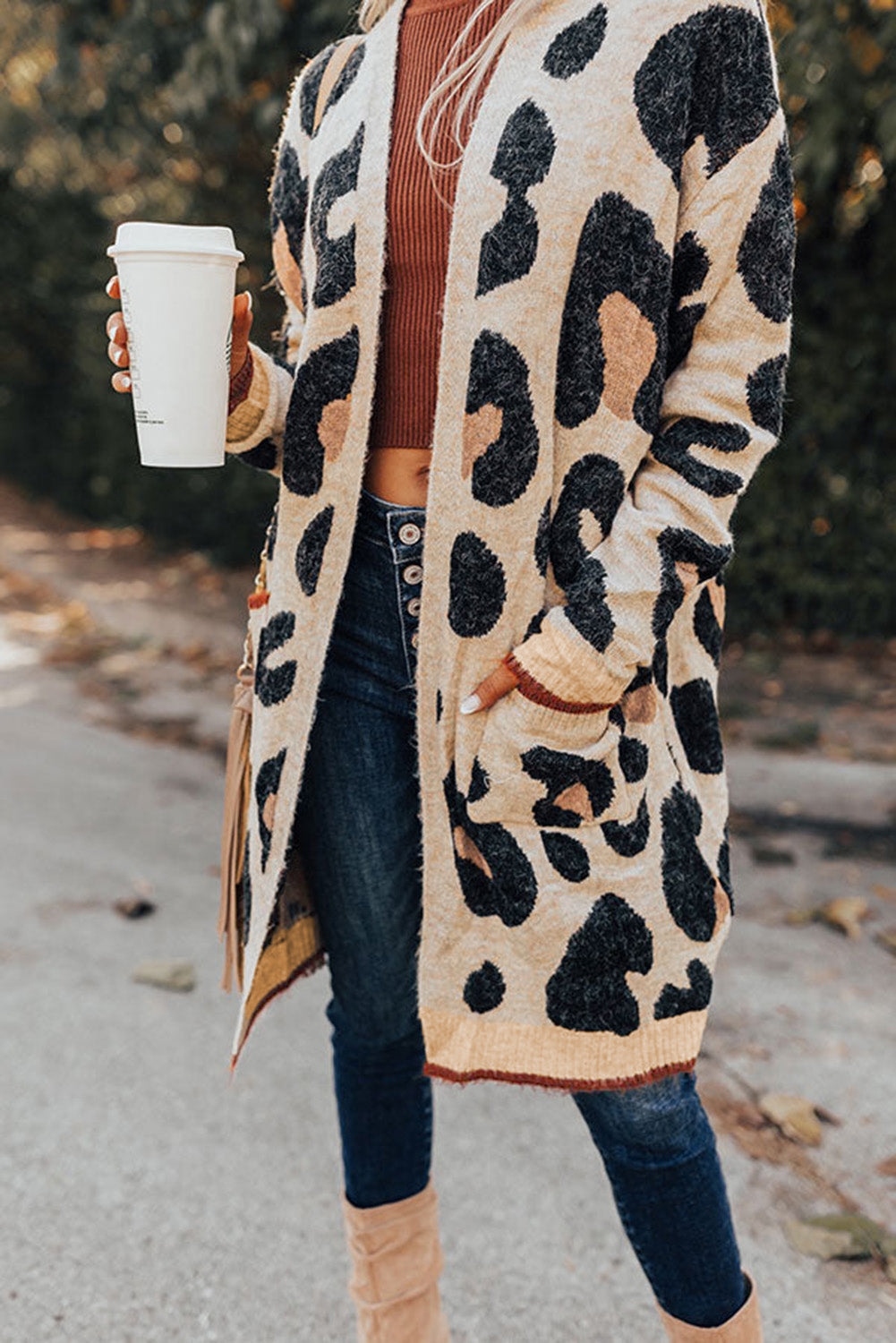 Cozy Leopard Knit Midi Cardigan