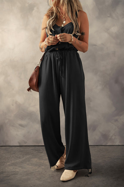 Chic Knotted Straps Button Textured Jumpsuit