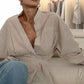 Classic Oversized Button-Up  Brown Pinstripe Shirt