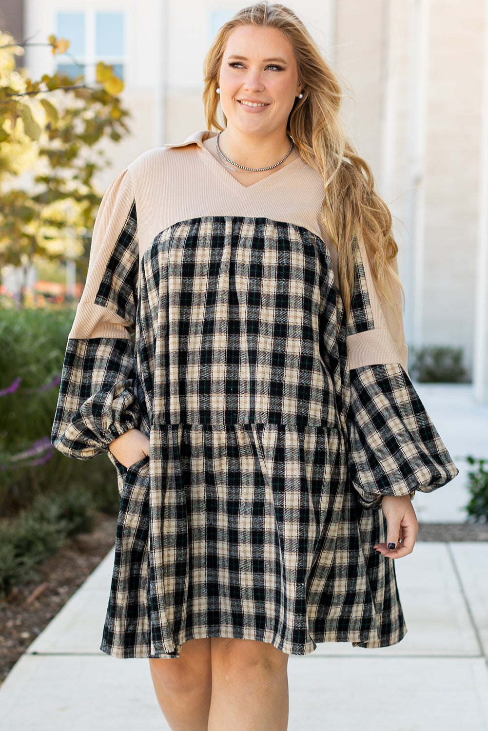 Classic Oversized Plaid Waffle Knit Shirt (1X - 4X)