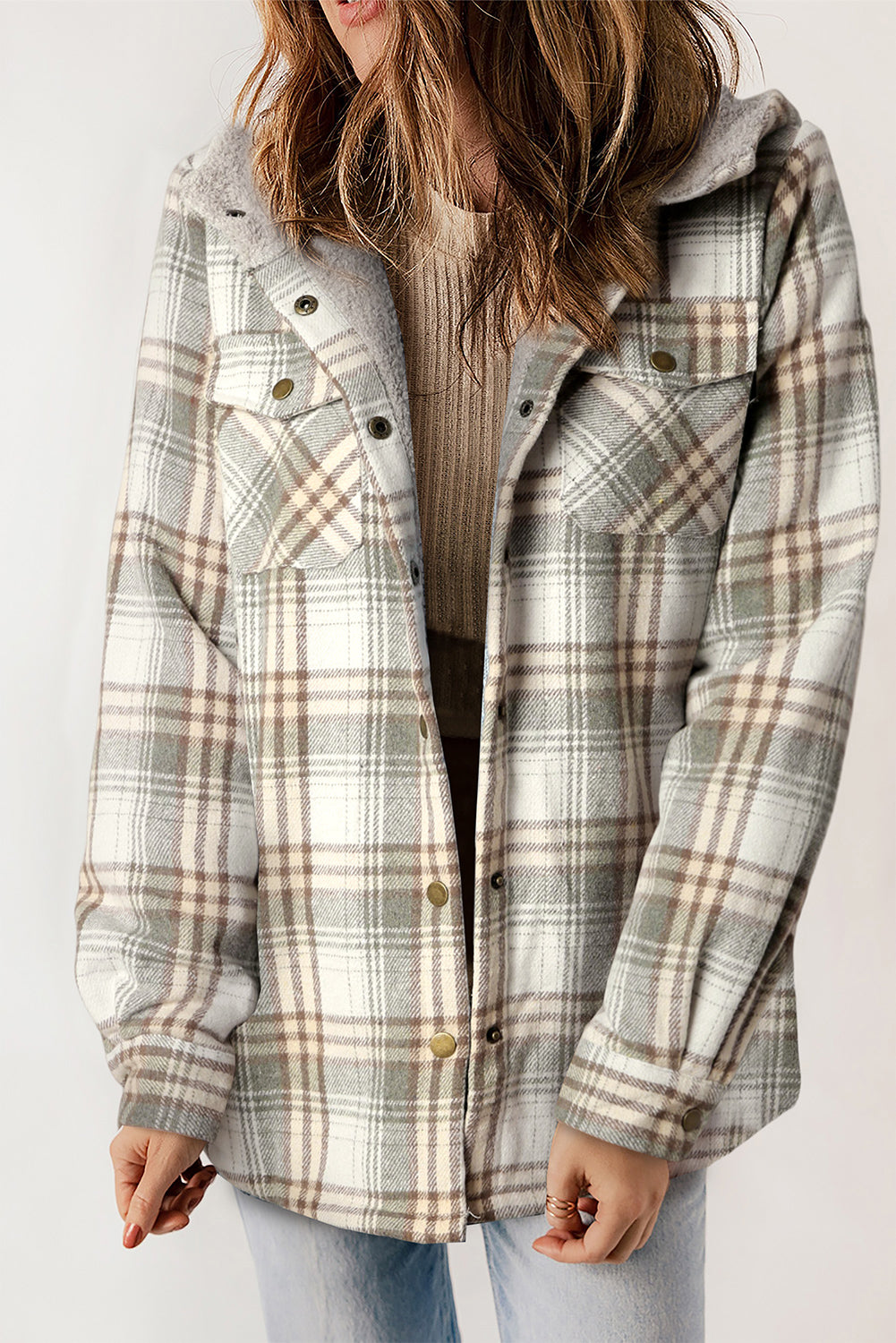 Chic Cozy Plaid Hoodie Sharpa Shacket