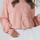 Cozy Flower Bishop Sleeve Knit Peach Sweater