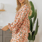 Beige Floral V Neck Smocked Bishop Sleeve Babydoll Dress