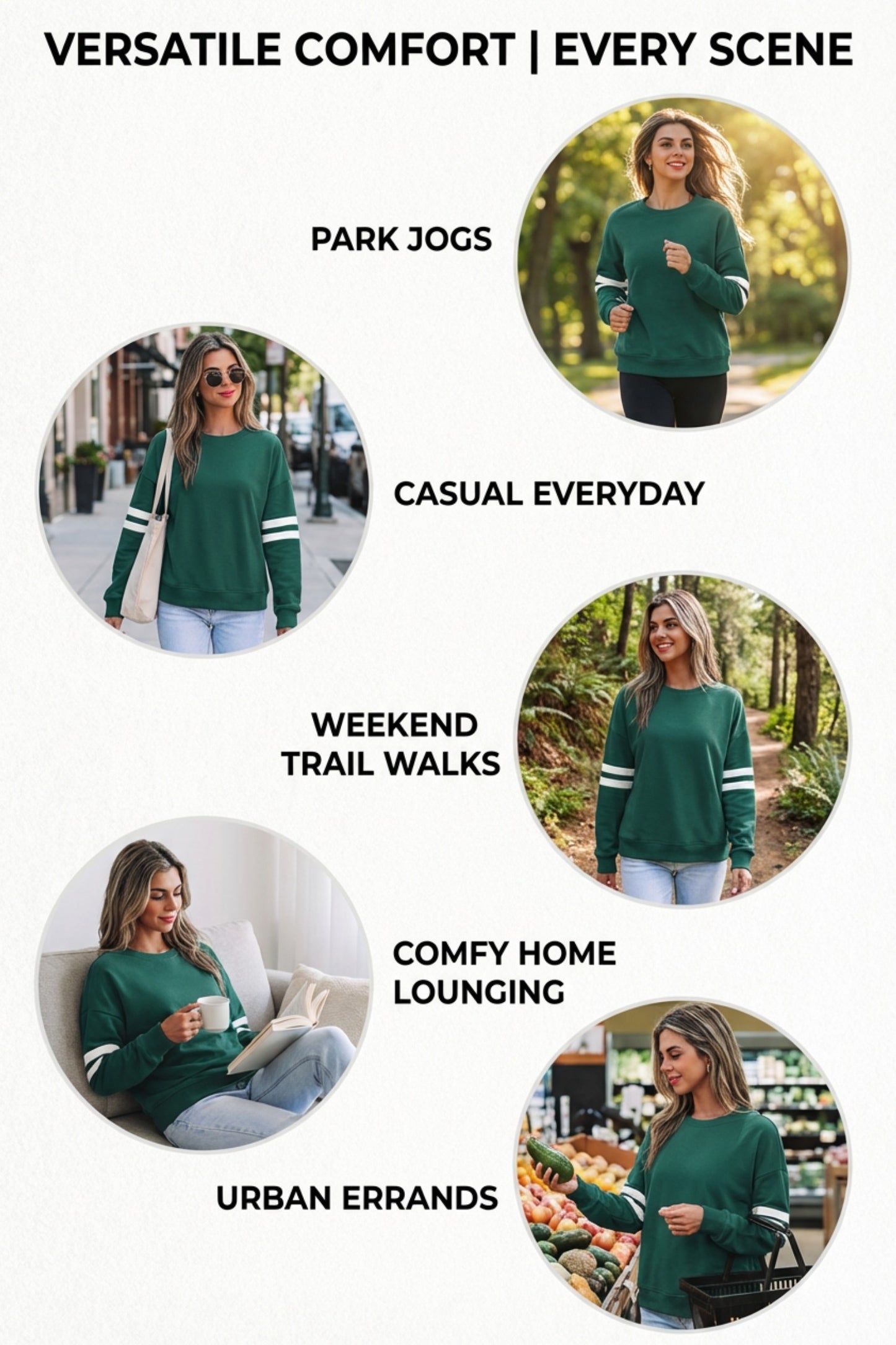 Activepologie Comfy Black Varsity Stripe Oversized Sweatshirt in 5 Colors