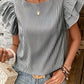 Black Stripe Striped Ruffle Sleeve Short Sleeve Round Neck Casual Shift Blouse