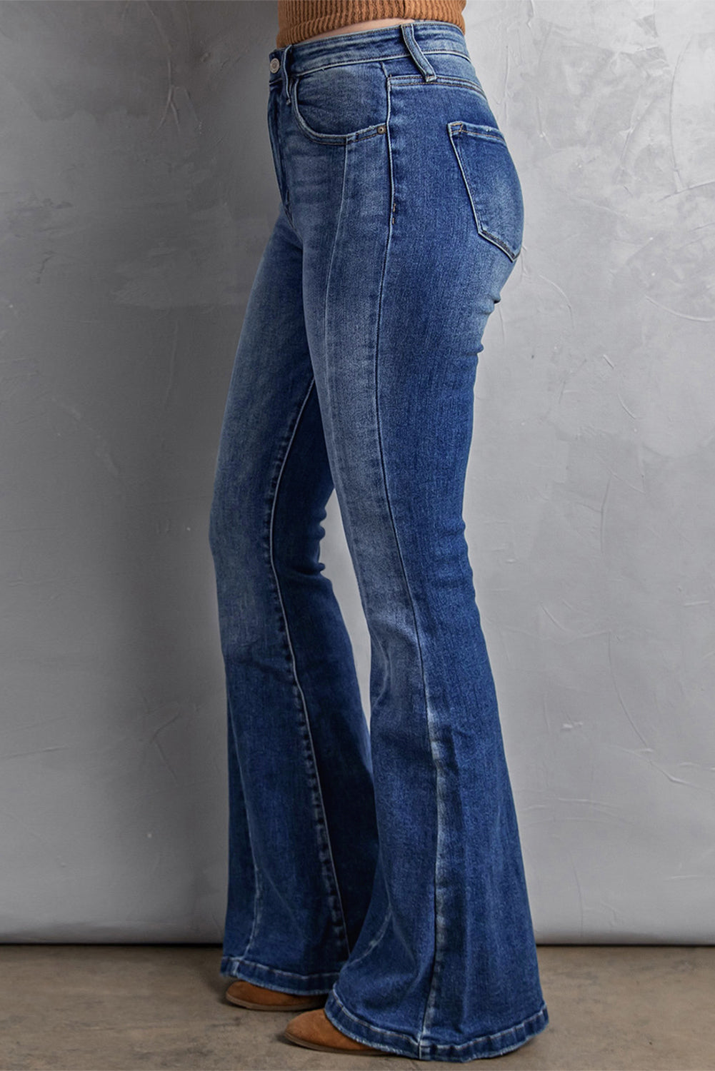 Dark Denim Blue Tailored Washed Flare Jeans (S - 2X)