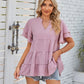 Tiered Notched Short Sleeve Blouse