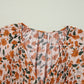 Beige Floral V Neck Smocked Bishop Sleeve Babydoll Dress