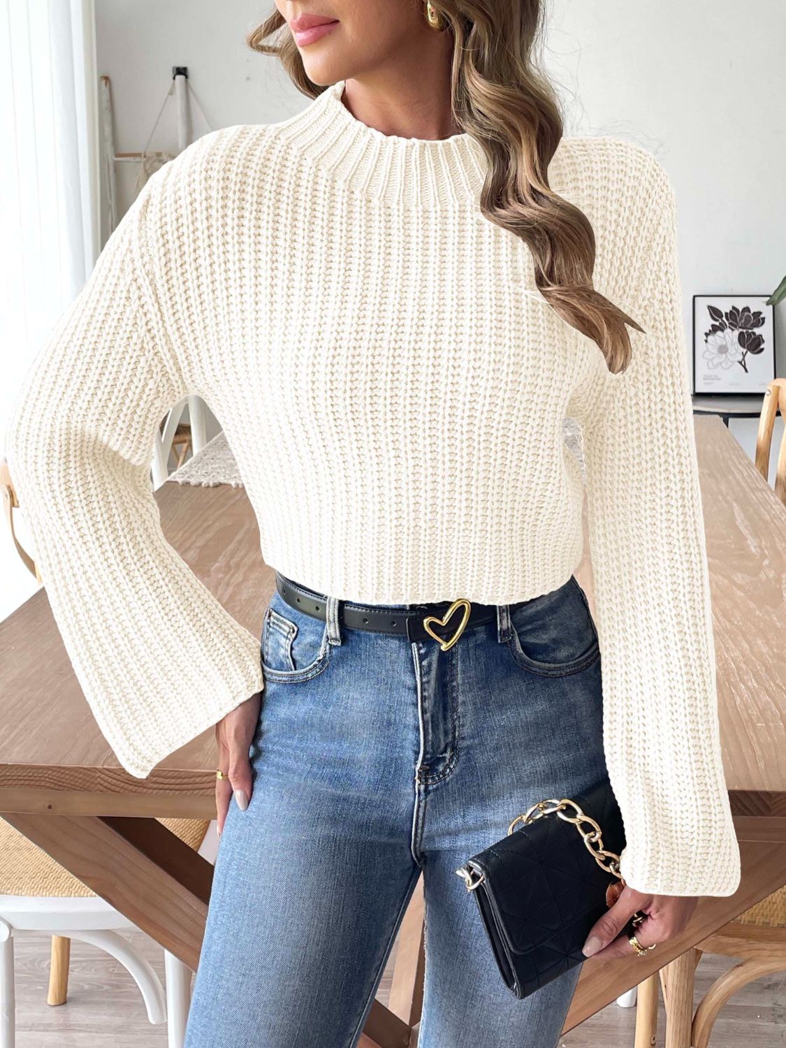 Classy Cropped Mock Neck Sweater in 3 Colors