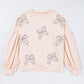 Embroidered Bow Lantern Sleeve Sweatshirt in 2 Colors (S - 3X)