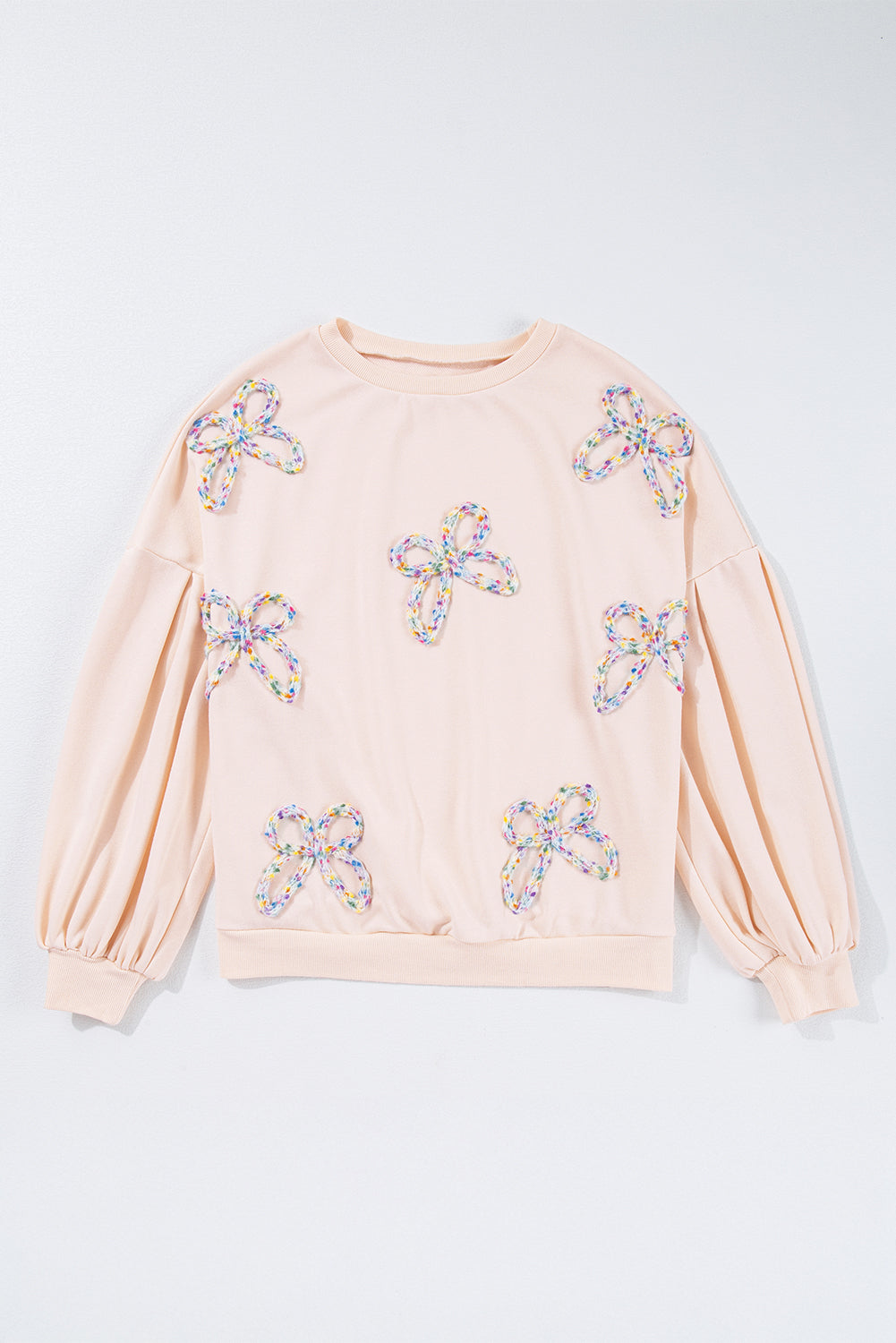 Embroidered Bow Lantern Sleeve Sweatshirt in 2 Colors (S - 3X)