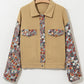 Khaki Floral Waffle Knit Colorblock Button up Jacket