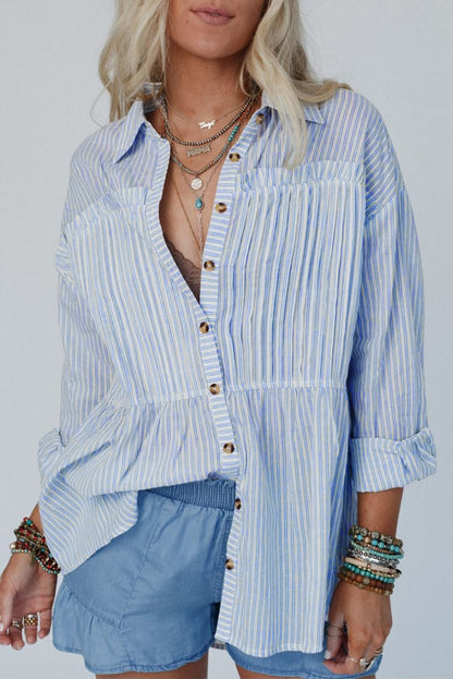 Classic Layered Pinstriped Button Down Shirt