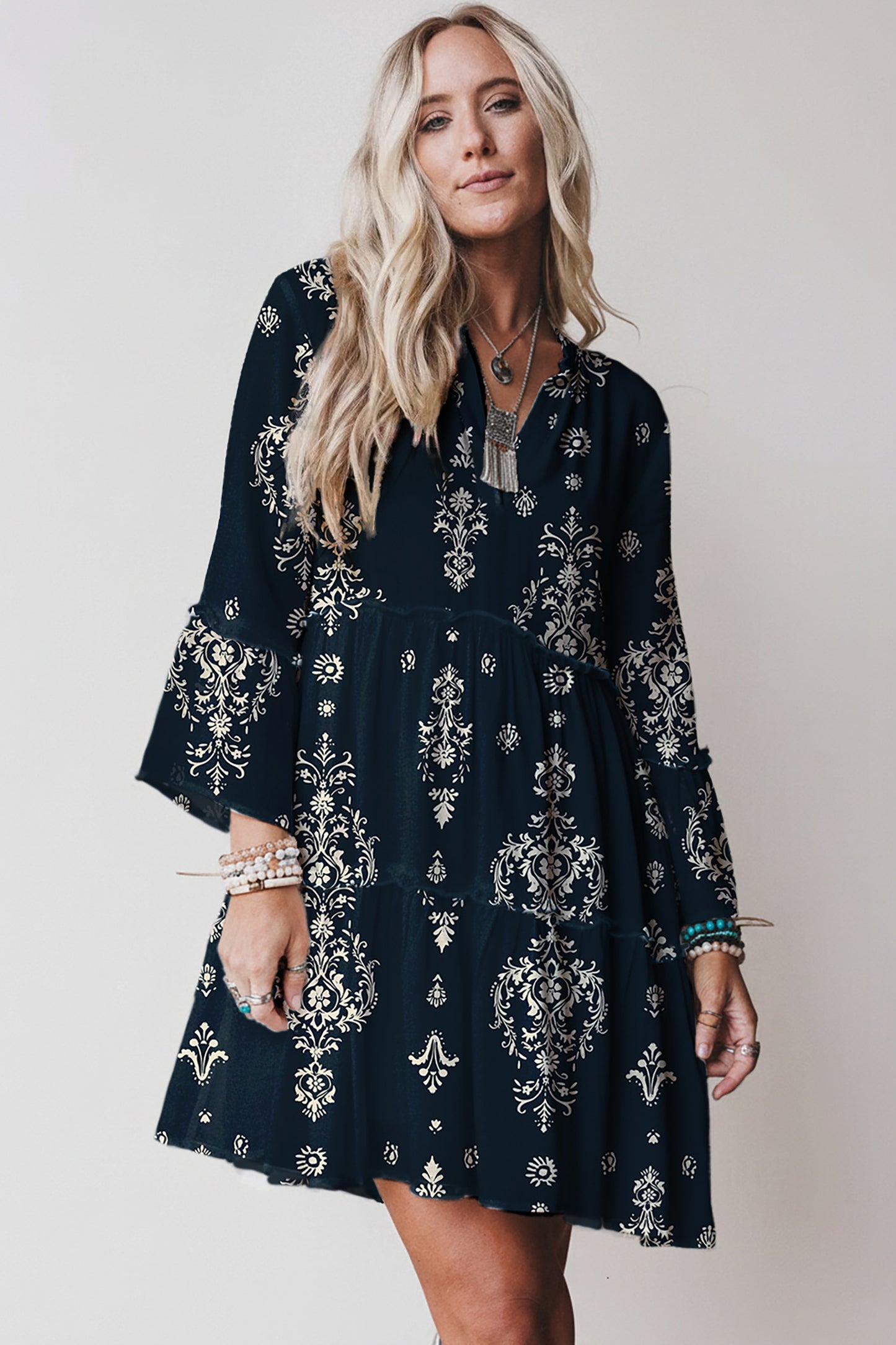 LaurenNichole Aura La'Vintage Floral Scallop Sleeve Mini Dress in 3 Colors  (S - 2X)