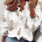 Ruffled Print V-Neck Blouse (S - 2X)