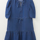 Chic Puff Sleeve Tie Waist Denim Dress