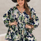 Floral Tie Neck Long Sleeve Romper (XL - 4X)