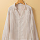 White Lace Hollow Puff Sleeve Button Up Shirt