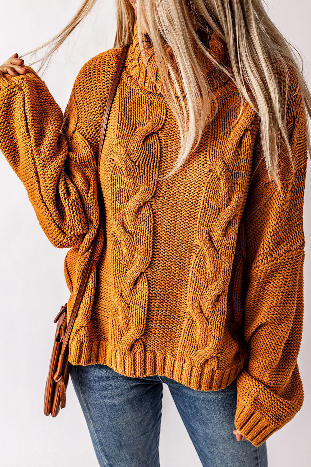 Classic Chunky Cable Knit Turtleneck Sweater